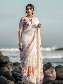 Nyri - Cotton Linen Floral Printed Saree