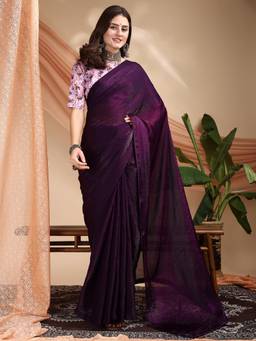 Nyri - Glass Shine Chiffon Purple Designer Saree