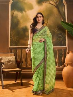 Nyri - Organza Pastle Pista Saree with Blouse