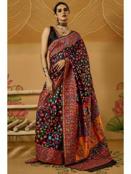 Nyri - Black Jamdani Pashmina Silk Embellished Traditional Zari Saree