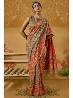 Nyri - Grey Jamdani Pashmina Silk Embellished Traditional Zari Saree