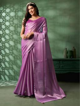 Nyri - Lamy Glass Fabric Purple Lavender Festive Designer Saree