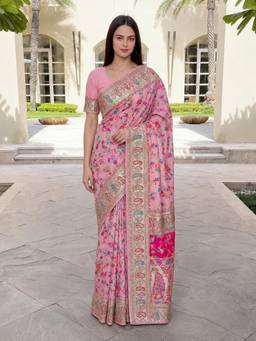 Nyri - Rose Jamavar Pure Weaving Embellished Paisley Zari Saree