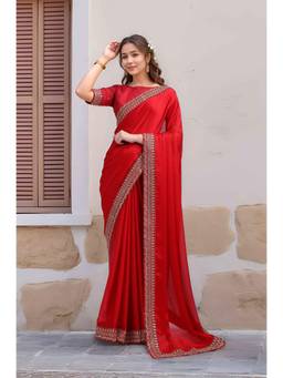 Nyri - Pure Chiffon Cherry Red Saree
