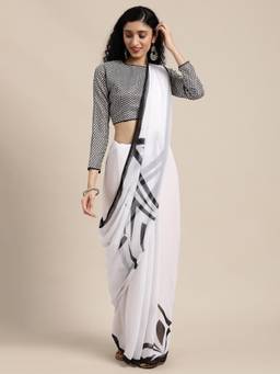 Nyri - Cotton Linen White Printed Saree