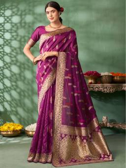 Nyri - Wine Pure Silk Banarasi Woven Design Batik Zari Saree