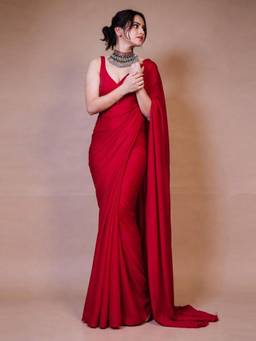 Nyri - Glass Chiffon Shinny Red Saree