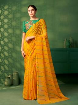 Nyri - Poly Georgette Yellow Bandhani Embroidered Printed Saree