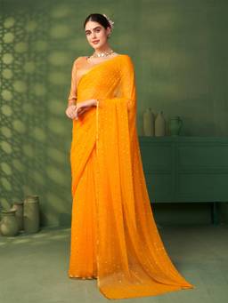 Nyri - Poly Chiffon Yellow Embellished Daily Designer Saree