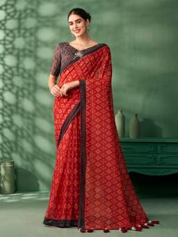 Nyri - Maroon Jaipuri Cotton Bagh Printed Festive Saree