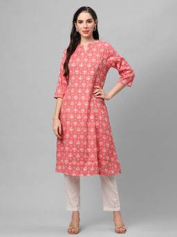 Shree - Women Cotton Peach Floral Printed Kurta