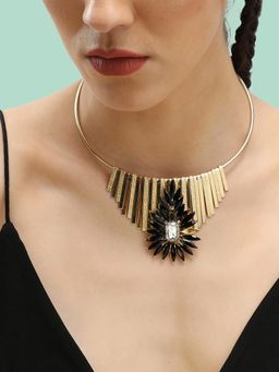 Sohi - Gold Plated Black Stone Necklace for Women