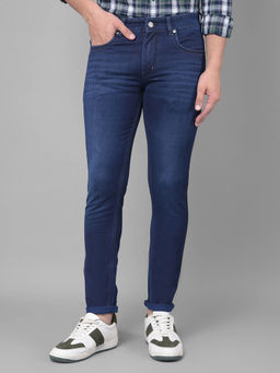 CRIMSOUNE CLUB - Mens Navy Blue Light Fade Skinny Jeans