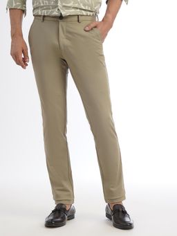 JB Studio - Men's Beige Blended Slim Fit Solid Formal Trouser