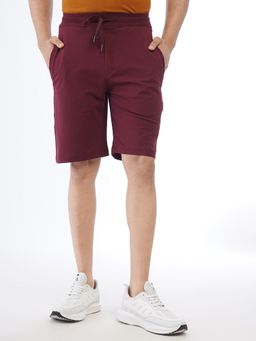 JadeBlue - Men's Wine Cotton Stretch Slim Fit Solid Shorts