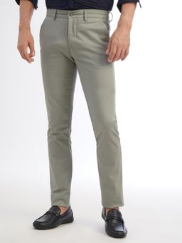 Greenfibre - Light Green Cotton Stretch Super Slim Fit Solid Casual Trouser
