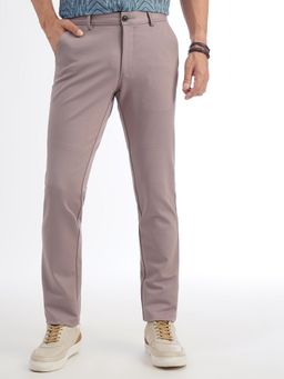 JadeBlue - Men's Pink Blended Slim Fit Solid Casual Trouser