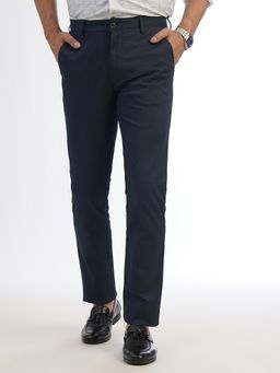 JadeBlue - Men's Navy Blue Cotton Stretch Slim Fit Printed Trouser