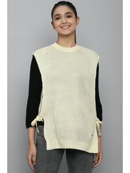 Allen Solly - Cream Sleeveless Round Neck Textured Sweater