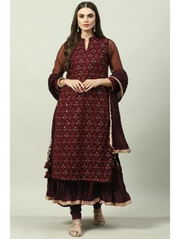 Biba - Maroon Embroidered Suit (Set of 4)