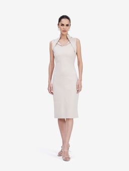 Strong And Brave - Ivory Viscose Rayon Solid Bodycon Dress