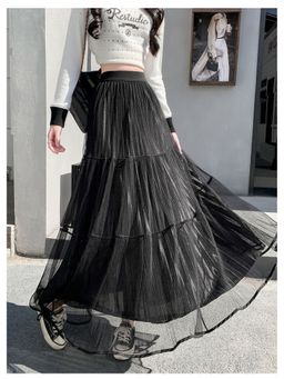 Outzidr - Black Textured Sheer Tiered Skirt