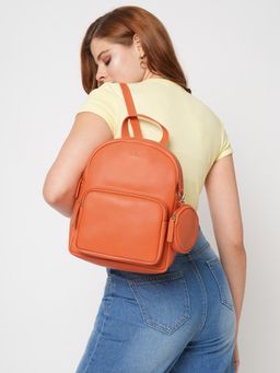 Globus - Coral Vegan Leather Ergonomic Strap Small Backpack with Pouch (Set of 2)