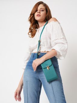 Globus - Green Vegan Leather Textured Sling Bag with Detachable Strap