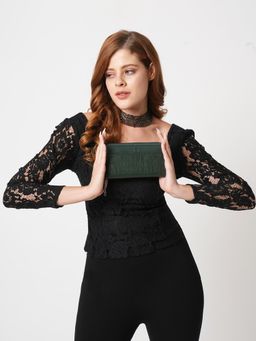 Globus - Green Vegan Leather Croc Animal Effect Zip Around Wallet with Zip Coin Pocket