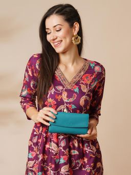 Globus - Emerald Green Vegan Leather Textured Envelope Wallet with Multiple Card Slots