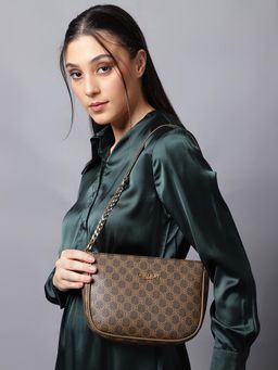 Carlton London - Dark Brown Signature Sling Crossbody Bag with Strap