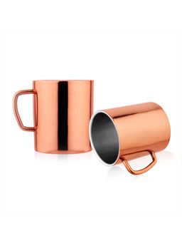 FNS - Coffee Mugs - Double Wall BPA Free - Tea Cup Wide Handle - Rose Gold Pack of 2 Cups