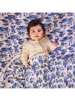 Softsens Baby - Vintage Toile Bamboo Frill Blanket - Blue (0-4 Years)