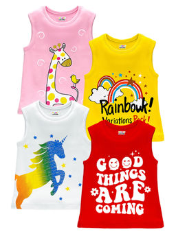 Kuchipoo - Girls Multi-Color Regular Fit Sleeveless Cotton T-Shirts (Pack of 4)