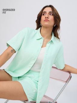 The Souled Store - Aqua Textured Shirt Aqua