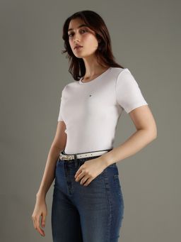 Tommy Hilfiger - White Solid Regular Fit Cotton T-Shirt