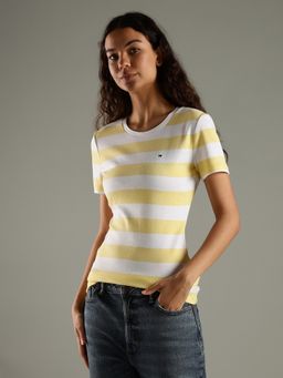 Tommy Hilfiger - Yellow Striped Regular Fit Cotton T-Shirt