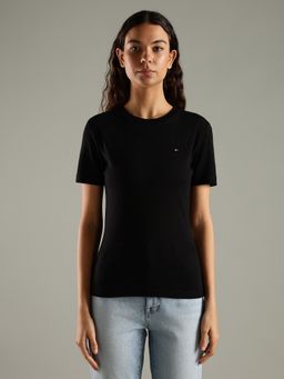 Tommy Hilfiger - Black Solid Slim Fit Cotton T-Shirt