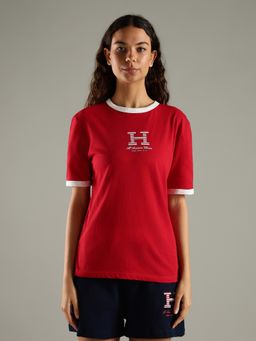 Tommy Hilfiger - Red Printed Regular Fit Cotton T-Shirt