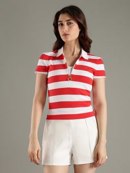 Tommy Hilfiger - Red Striped Regular Fit Cotton Polo T-Shirt