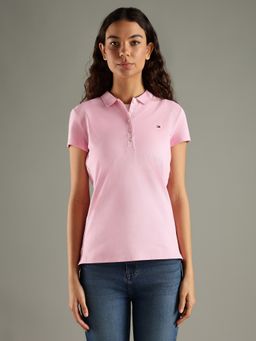Tommy Hilfiger - Pink Solid Slim Fit Cotton Polo T-Shirt