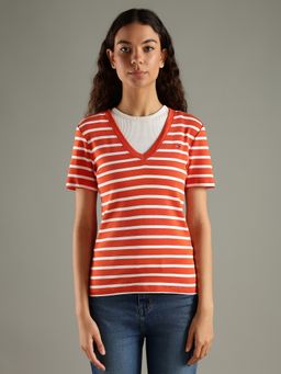 Tommy Hilfiger - Orange Striped Slim Fit Cotton Polo T-Shirt