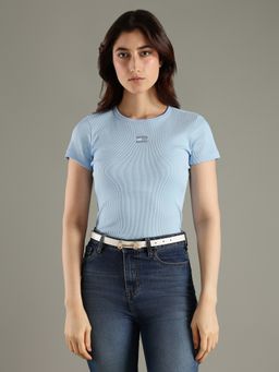 Tommy Hilfiger - Blue Solid Slim Fit Cotton T-Shirt