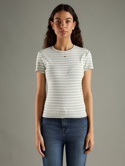 Tommy Hilfiger - Green Striped Slim Fit Cotton T-Shirt