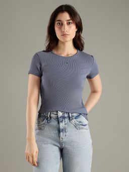 Tommy Hilfiger - Grey Solid Slim Fit Cotton T-Shirt