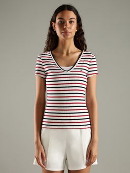 Tommy Hilfiger - Multi-Color Striped Slim Fit Cotton T-Shirt