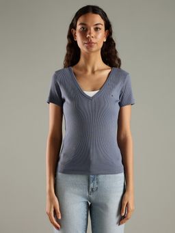 Tommy Hilfiger - Grey Solid Slim Fit Cotton T-Shirt