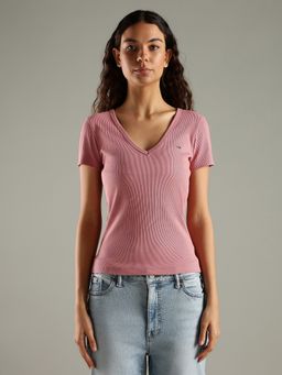 Tommy Hilfiger - Pink Solid Slim Fit Cotton T-Shirt