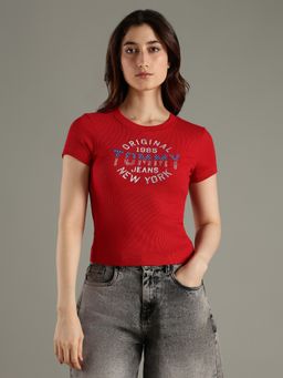 Tommy Hilfiger - Red Logo Slim Fit Cotton T-Shirt