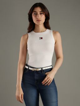 Tommy Hilfiger - White Solid Slim Fit Cotton T-Shirt